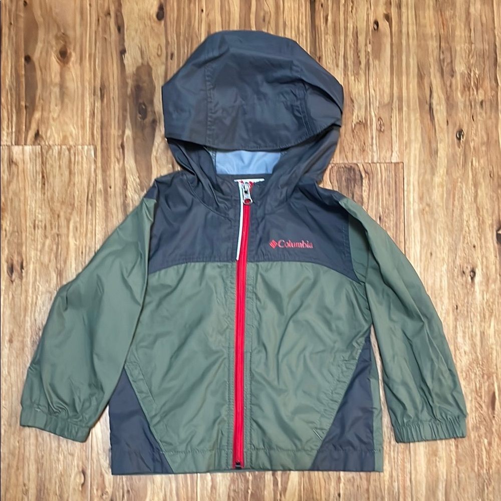 Columbia Kids' Olive and Charcoal Hooded Rain Jacket